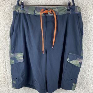 Wave Zone Mens Size L Black & Camo Swim Shorts Tie Front